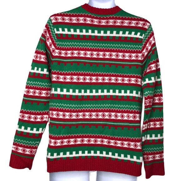 NWT 33 Degrees Santa Claus Cat Sweater Mens L Ugly Pullover Funny Party Striped - Picture 7 of 10